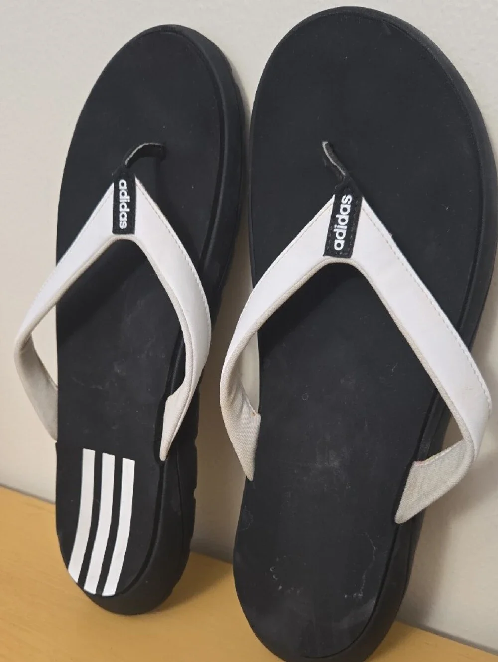 adidas Black and White Men’s Thongs with Three-Stripe Detail